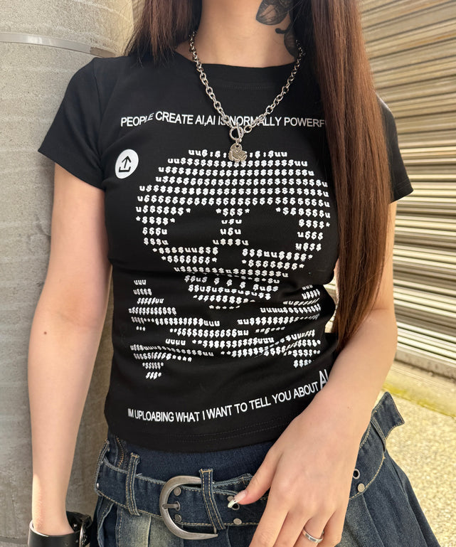 ボーダースカルTシャツ/ブラック モデル:159㎝ F着用