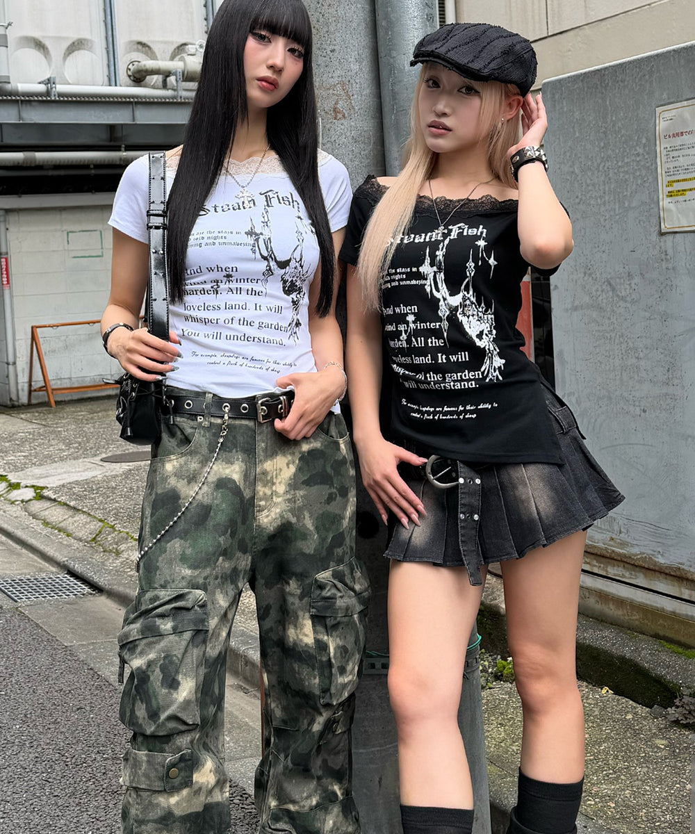 オフショルレースロゴT