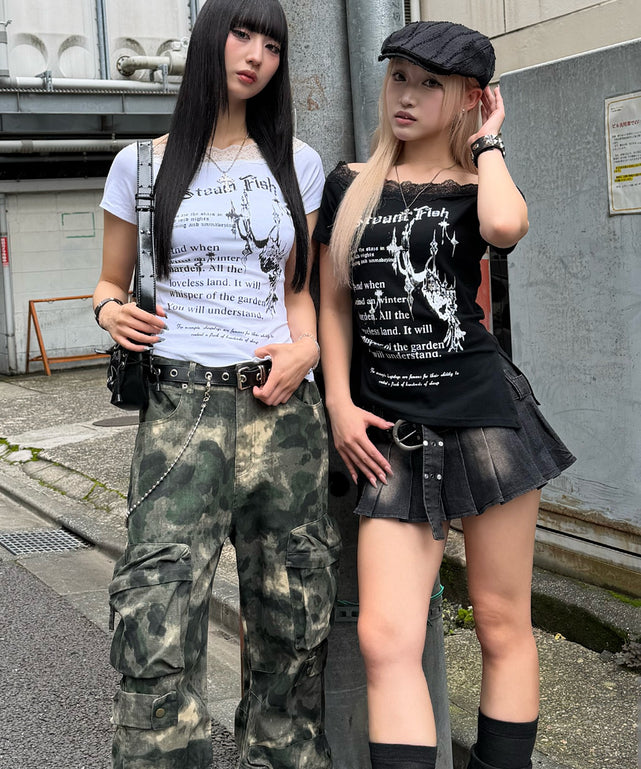 オフショルレースロゴT