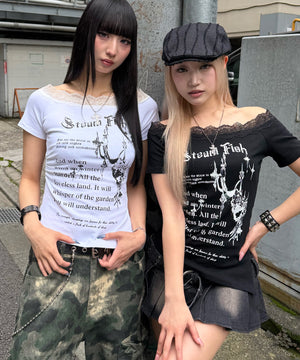 オフショルレースロゴT