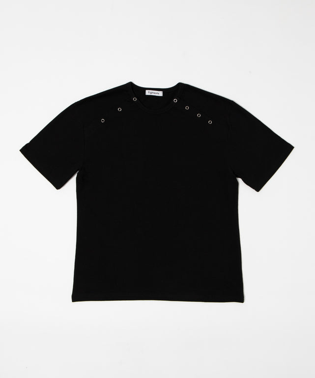 アイレットドットダブルヘンリーTシャツ/ブラック