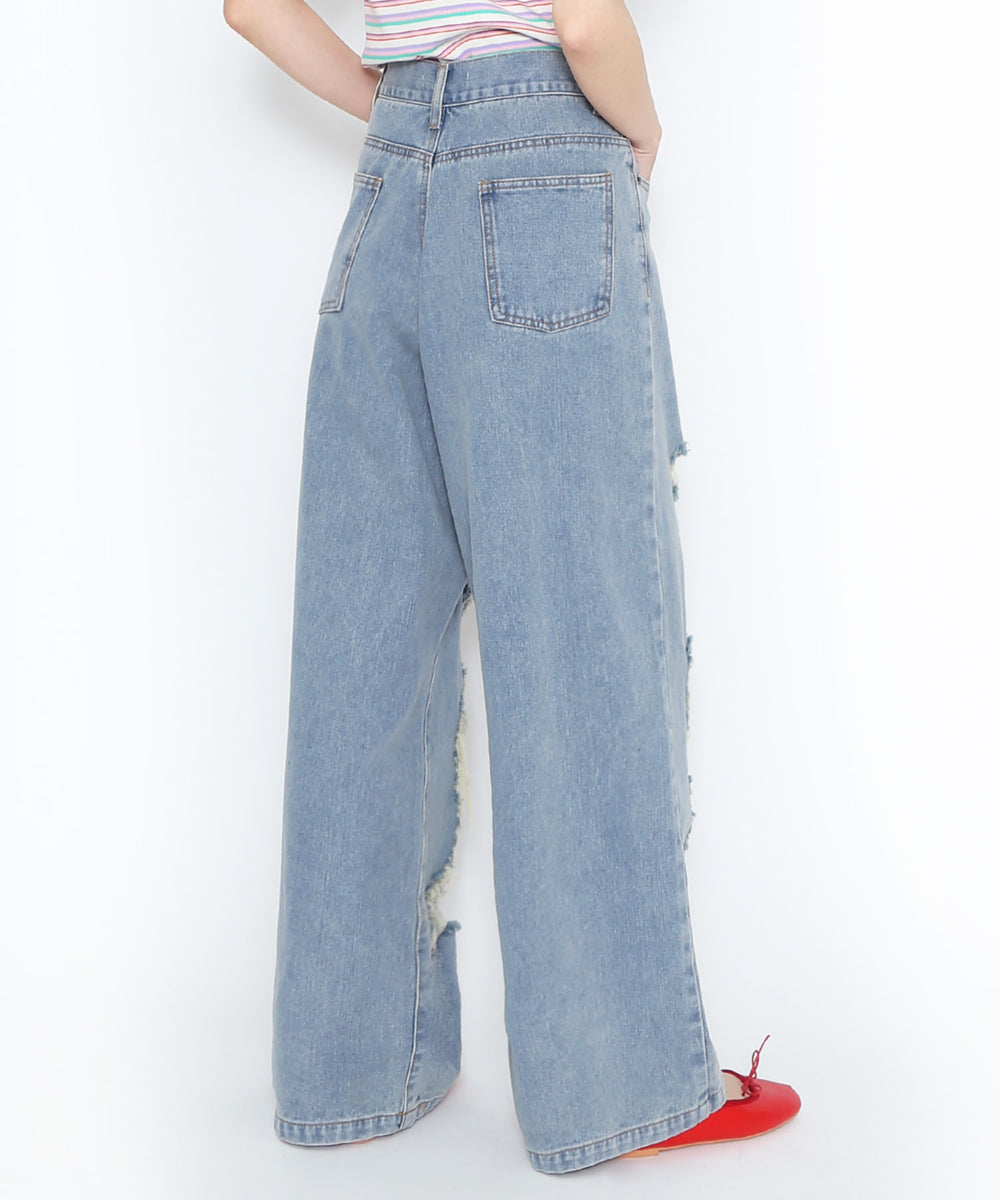 ダメージデニムワイドパンツ