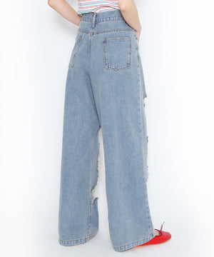 ダメージデニムワイドパンツ