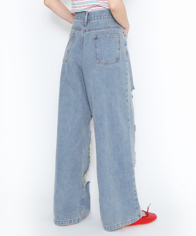 ダメージデニムワイドパンツ