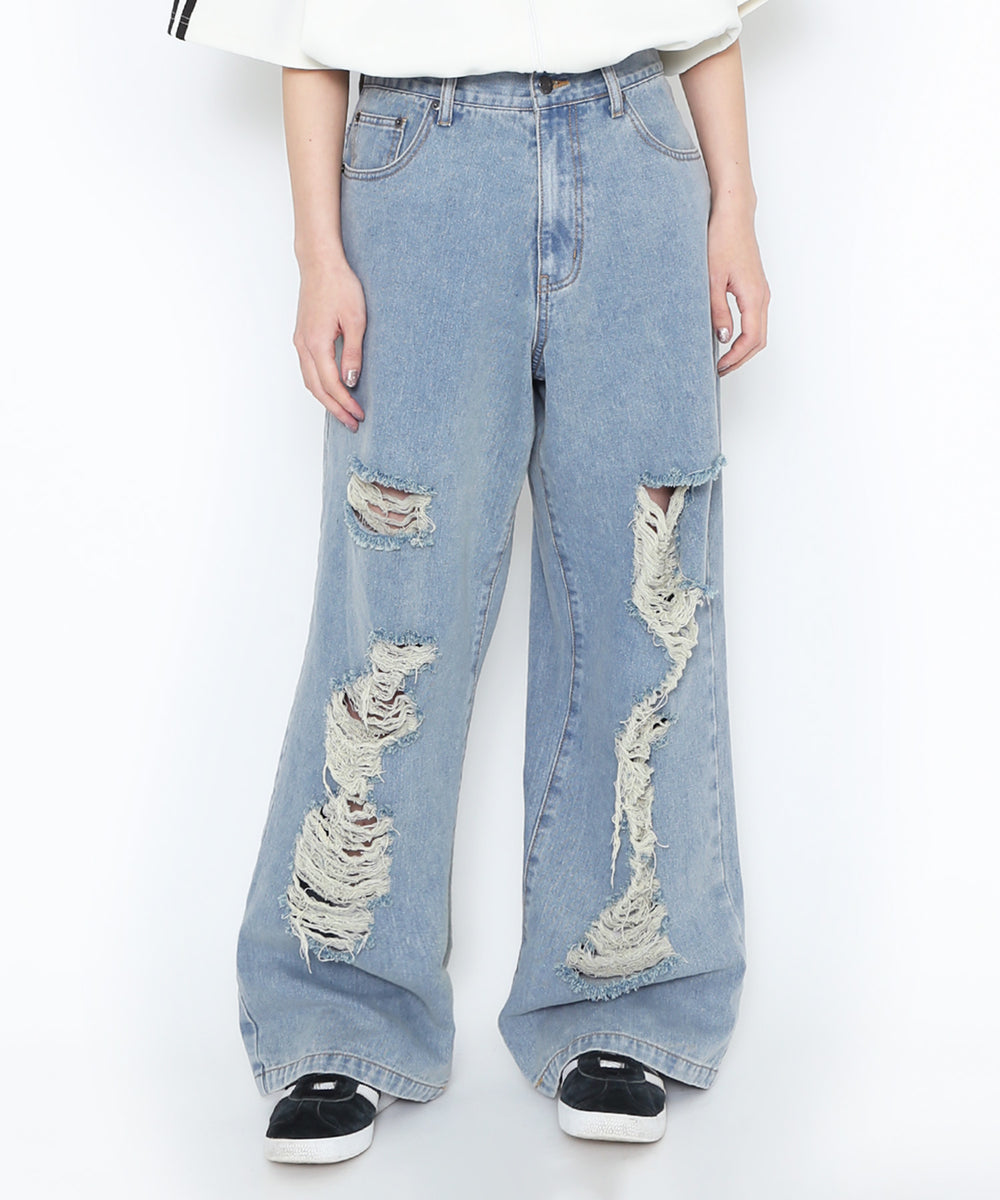 ダメージデニムワイドパンツ