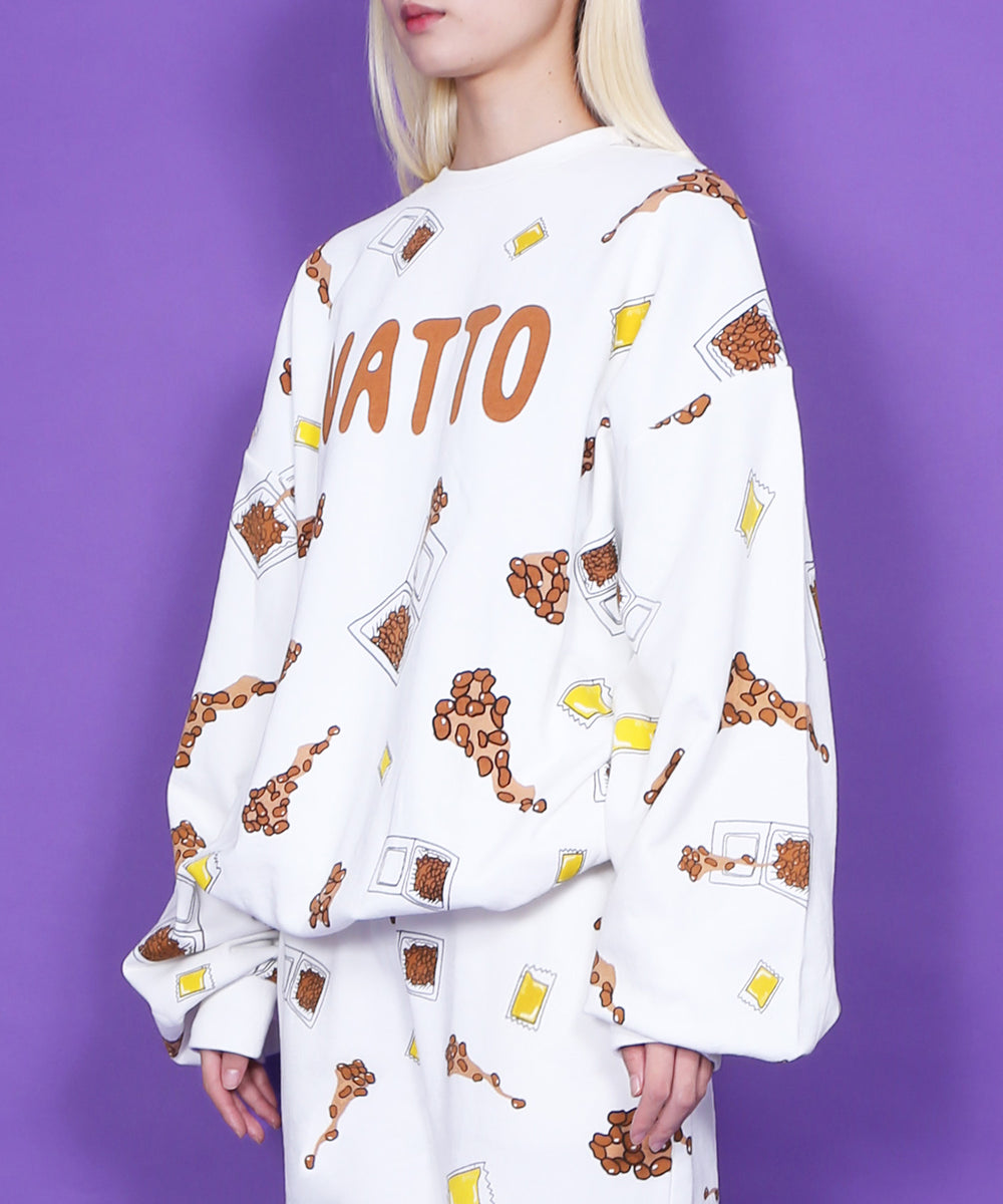 フード総柄スウェット(NATTO_YAKINIKU_ONIGIRI）