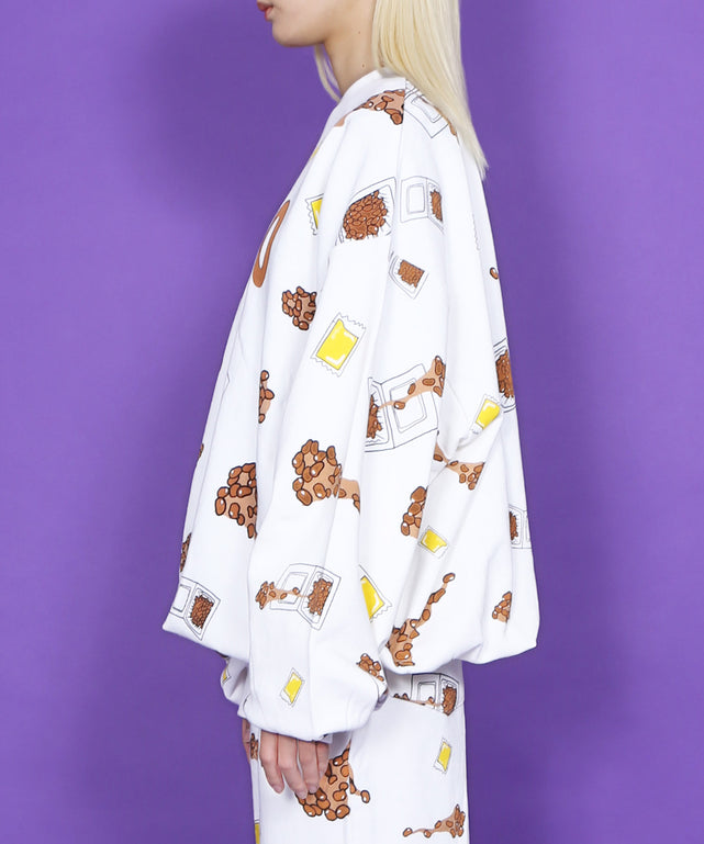 フード総柄スウェット(NATTO_YAKINIKU_ONIGIRI）