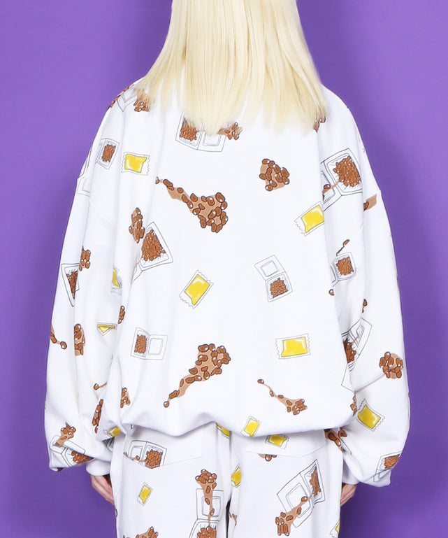 フード総柄スウェット(NATTO_YAKINIKU_ONIGIRI）