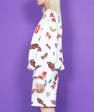 フード総柄スウェット(NATTO_YAKINIKU_ONIGIRI）