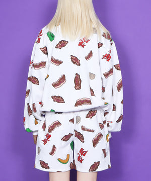 フード総柄スウェット(NATTO_YAKINIKU_ONIGIRI）