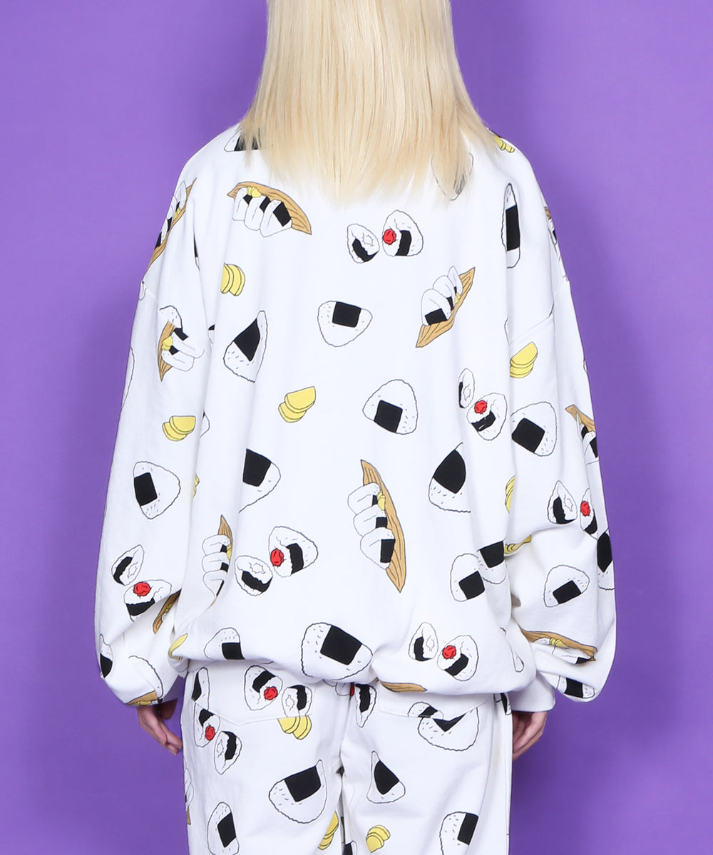 フード総柄スウェット(NATTO_YAKINIKU_ONIGIRI）