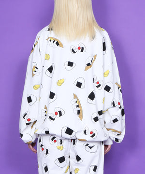 フード総柄スウェット(NATTO_YAKINIKU_ONIGIRI）