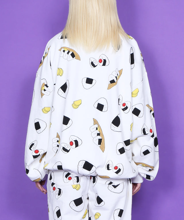 フード総柄スウェット(NATTO_YAKINIKU_ONIGIRI）