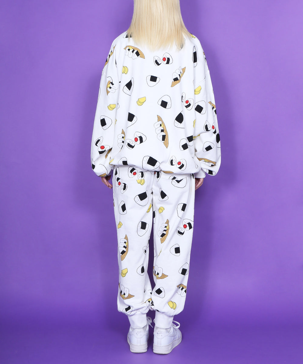 フード総柄スウェット(NATTO_YAKINIKU_ONIGIRI）