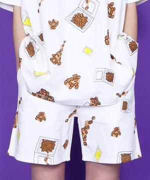 フード総柄スウェットショートパンツ