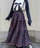 タータンチェックティアードスカート/ネイビー モデル：160㎝ F着用