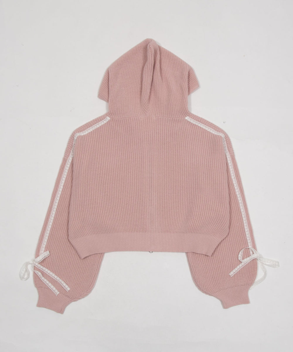 レースリボンニットパーカー