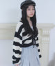 リボンカーディガン/ブラックボーダー モデル：160cm F着用