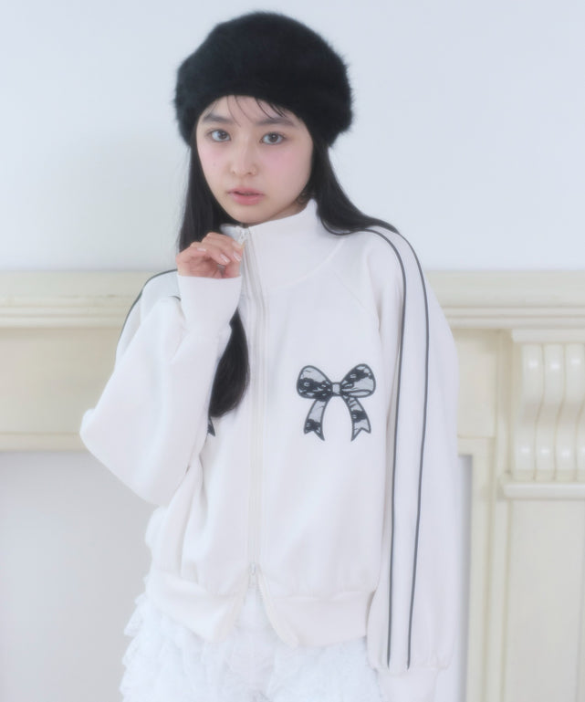 レースリボントラックジャケット/ホワイトアイボリー モデル：160cm F着用