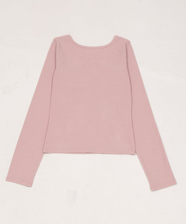 リボン付き刺繡リブロンT