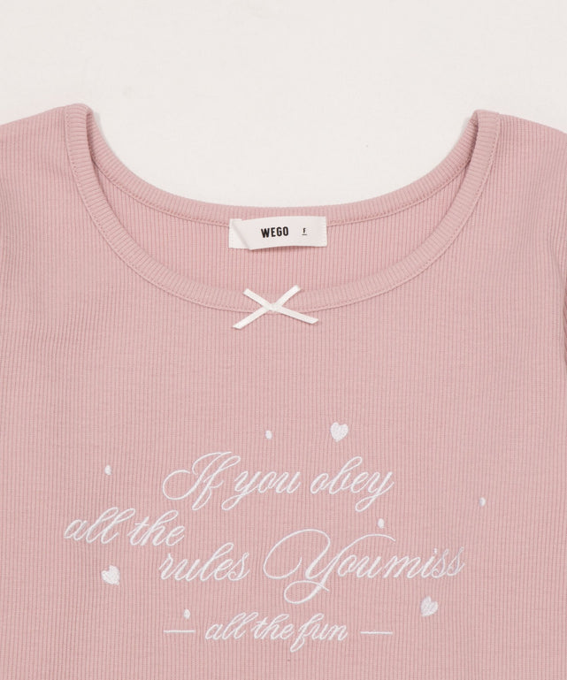 リボン付き刺繡リブロンT