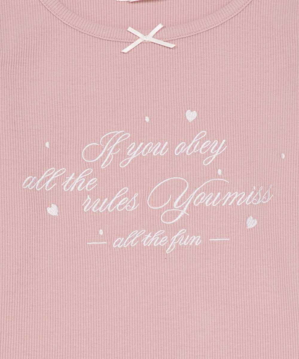 リボン付き刺繡リブロンT