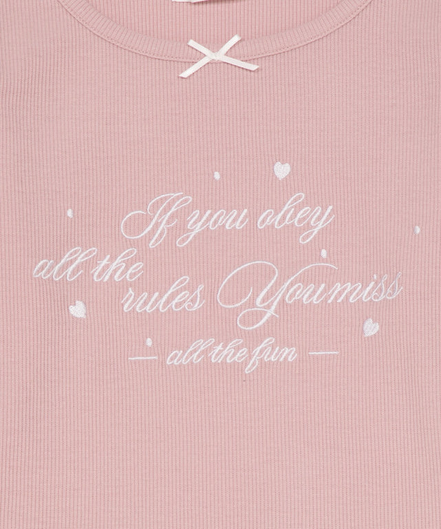 リボン付き刺繡リブロンT