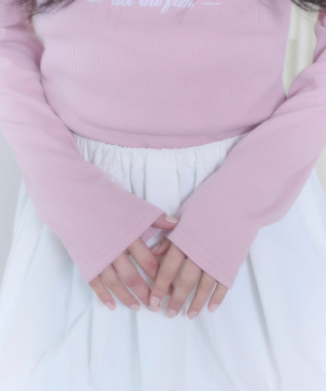 リボン付き刺繡リブロンT