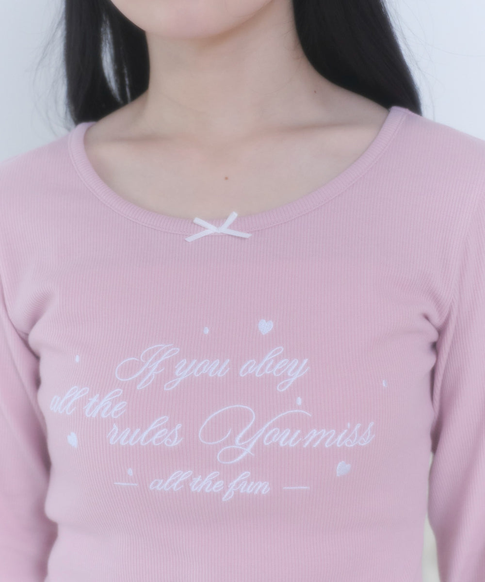 リボン付き刺繡リブロンT