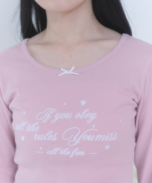 リボン付き刺繡リブロンT