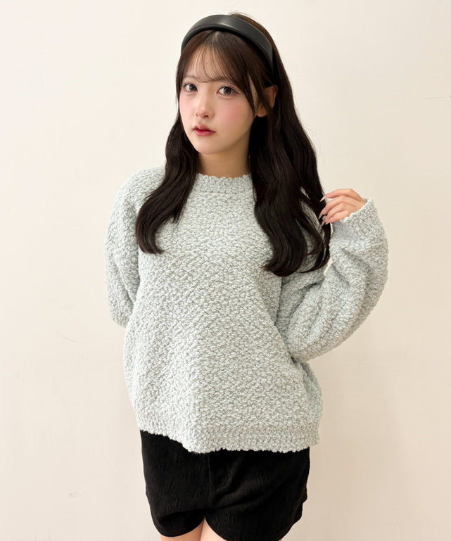 ポコポコモールニット/サックス モデル：155cm F着用