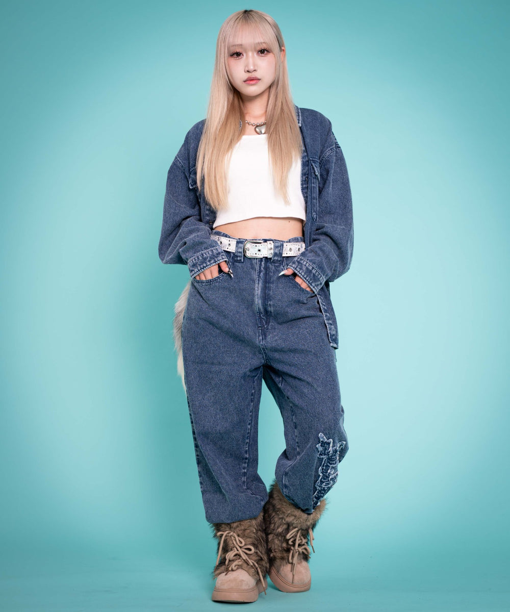 デニム中濃加工 モデル：160cm L着用