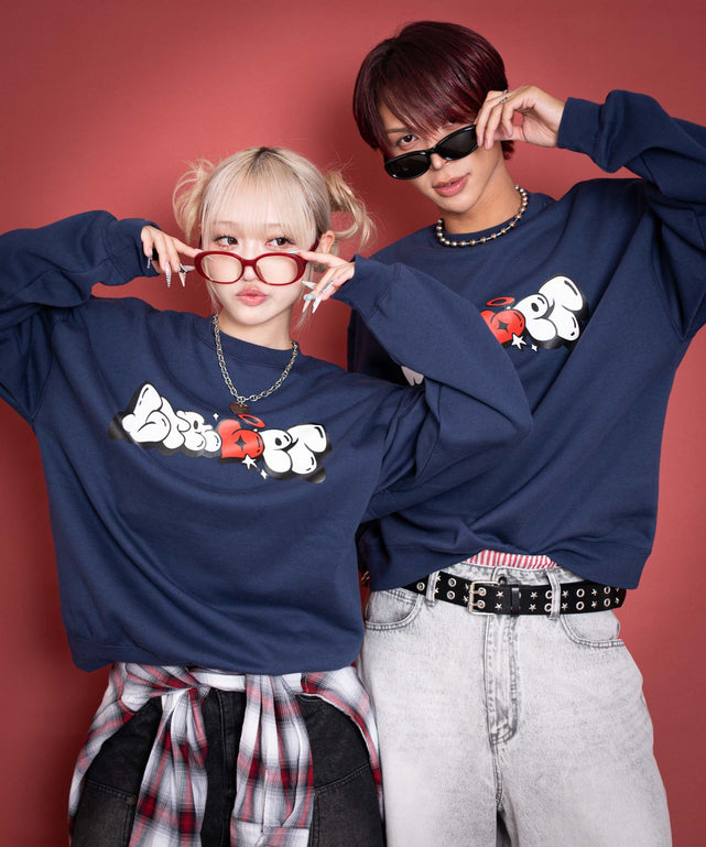 裏起毛ハートモチーフプルオーバー/ネイビー 