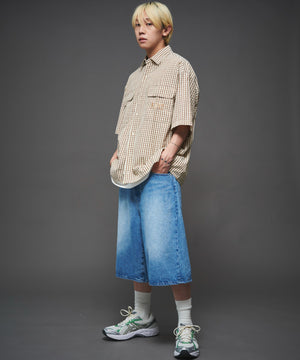 ベージュチェック１ モデル：175cm L着用