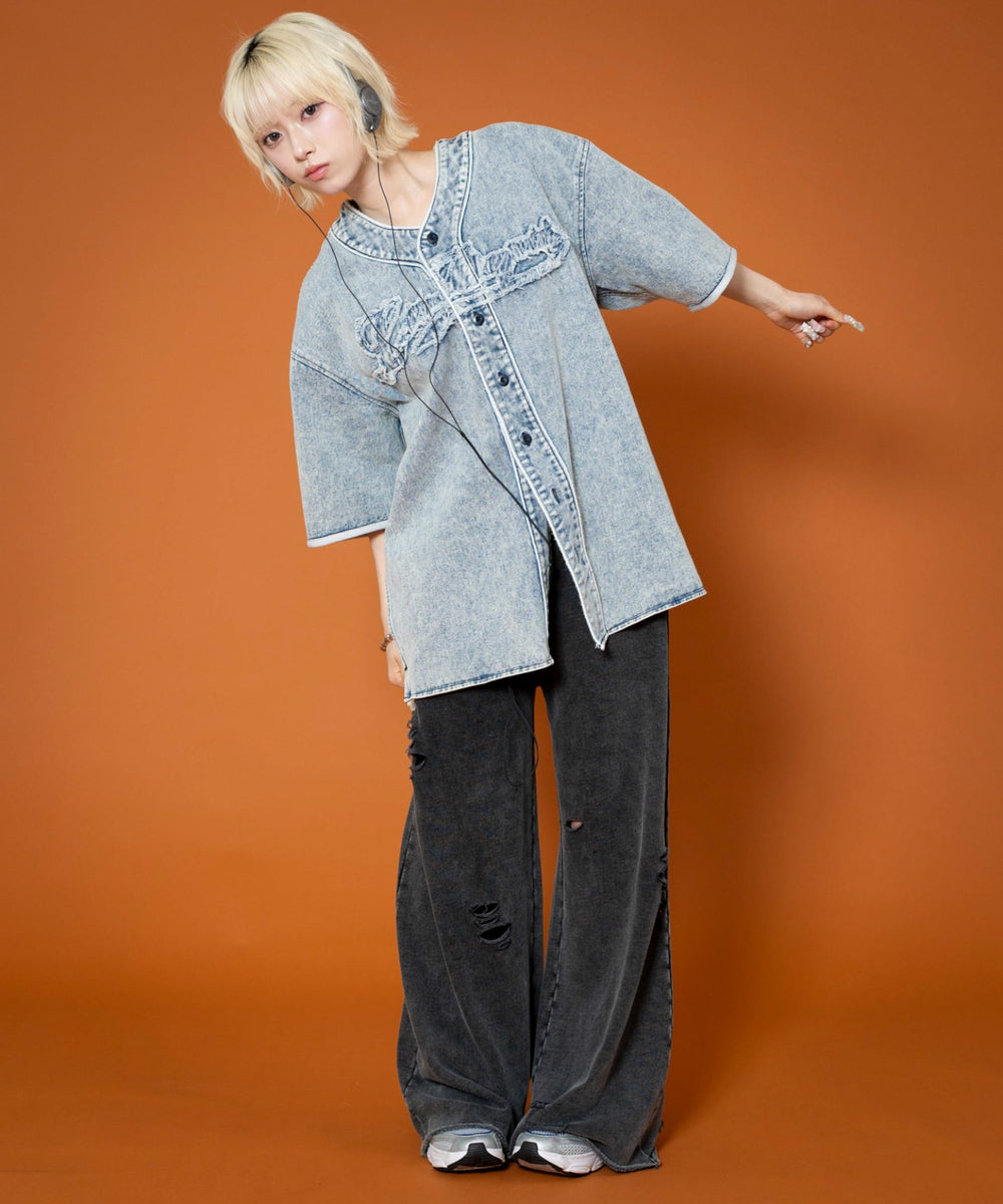 デニム淡加工　モデル:158cm M着用