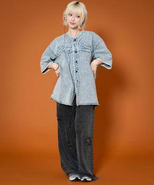 デニム淡加工　モデル:158cm M着用