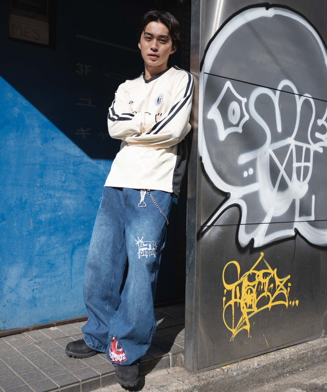 デニム中濃加工　モデル:180cm L着用