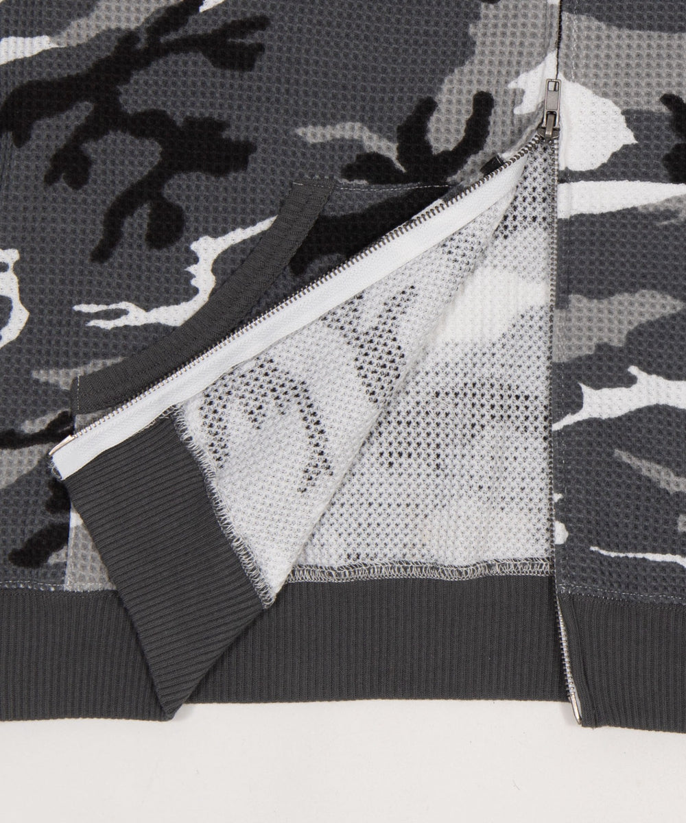 ワッフルグラフィックカットZIPパーカー