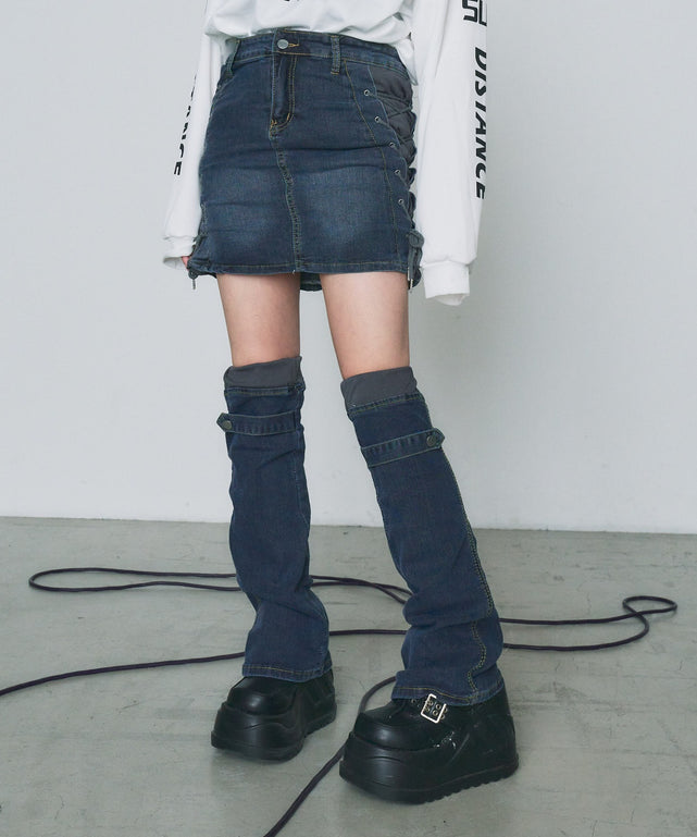 レッグカバーセットレースアップスカート【一部店舗限定】/デニム　モデル160cm