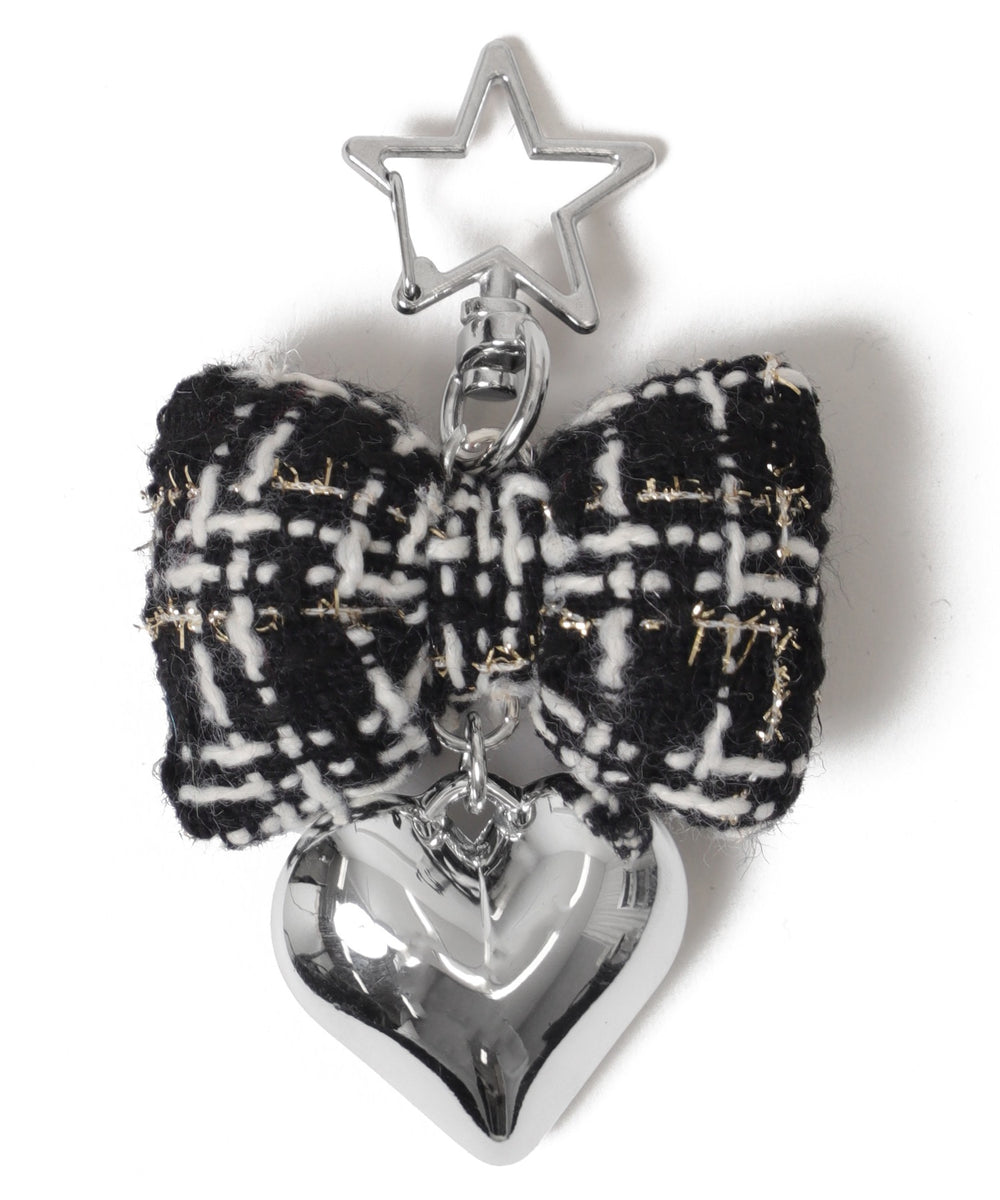 ツイードリボンハートキーホルダー