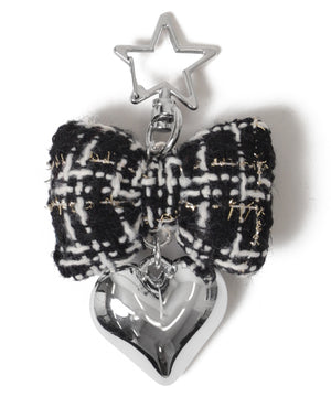 ツイードリボンハートキーホルダー