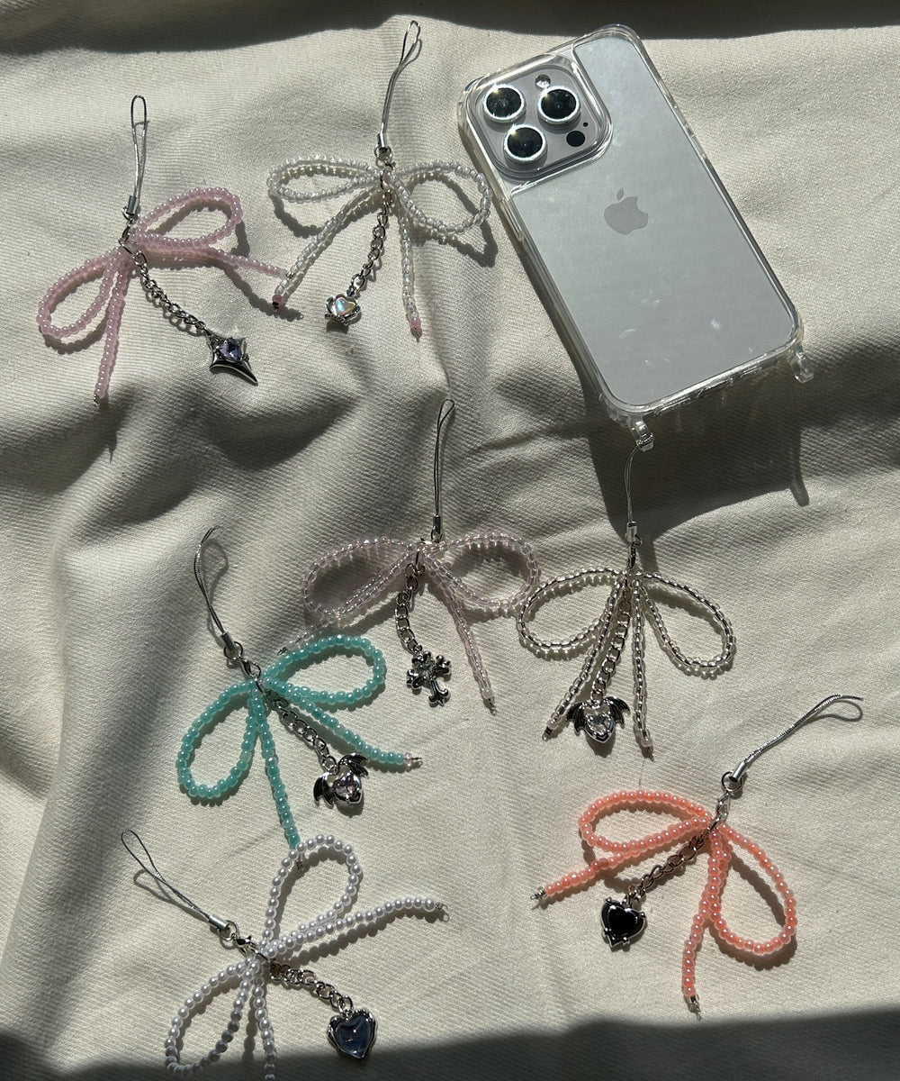 リボンビーズストラップキーホルダー