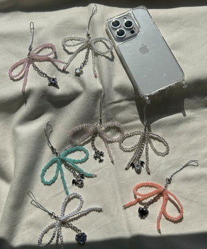 リボンビーズストラップキーホルダー