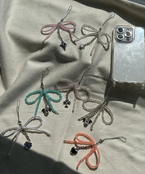 リボンビーズストラップキーホルダー