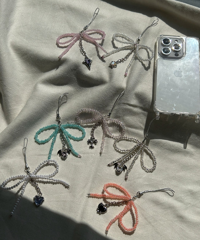 リボンビーズストラップキーホルダー