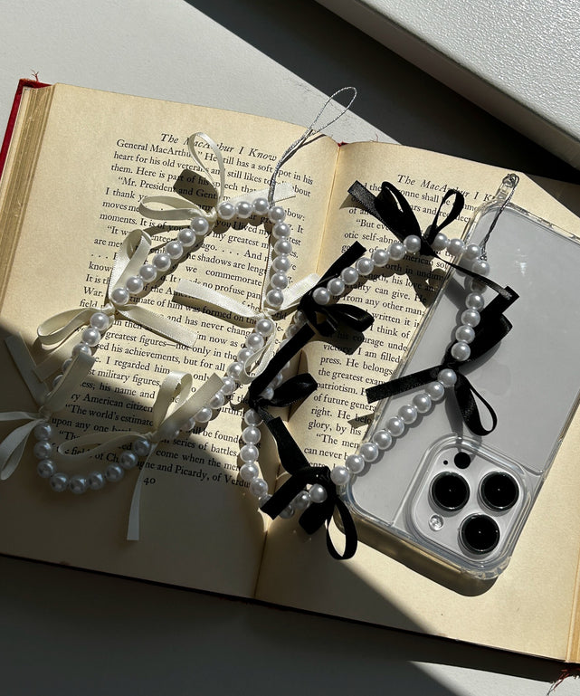 リボンパールストラップキーホルダー