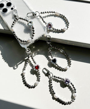 ハートビジューストラップキーホルダー