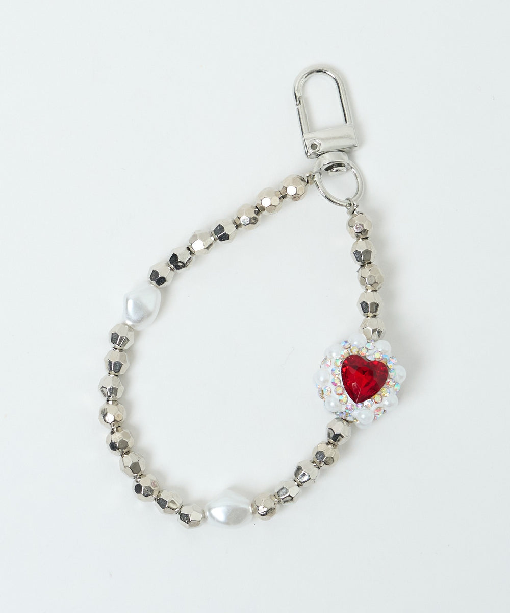 ハートビジューストラップキーホルダー