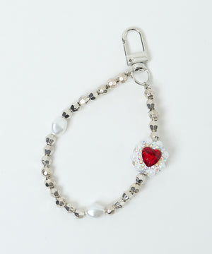 ハートビジューストラップキーホルダー