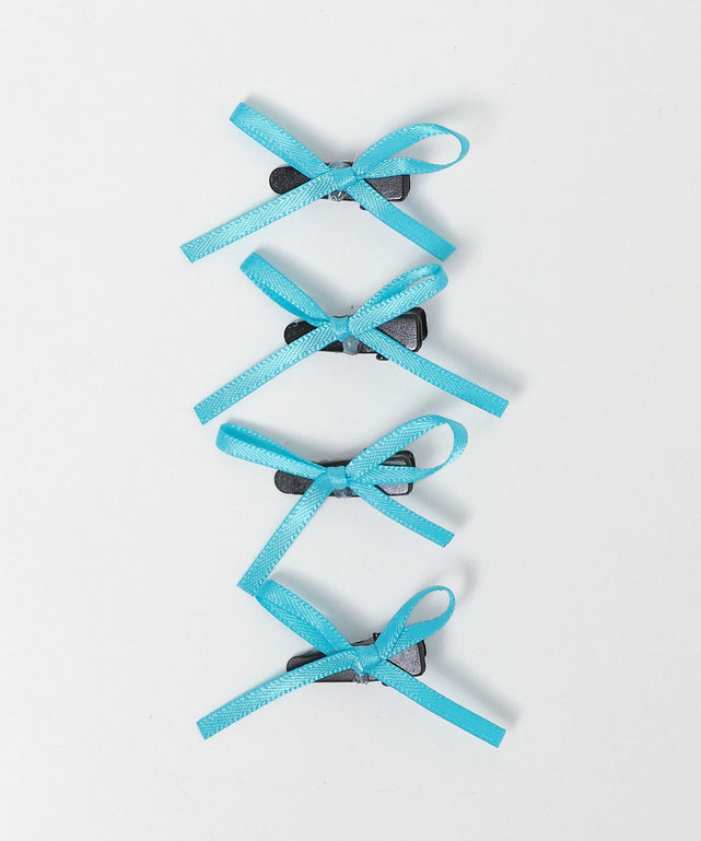 カラフルミニスリムリボンヘアクリップ4P/ブルー